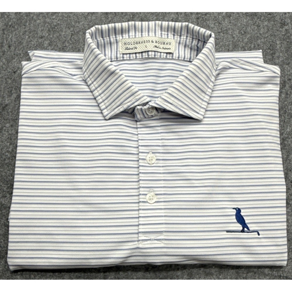 Holderness & Bourne Polo Shirt Mens L Striped Winghaven CC Golf Stretch